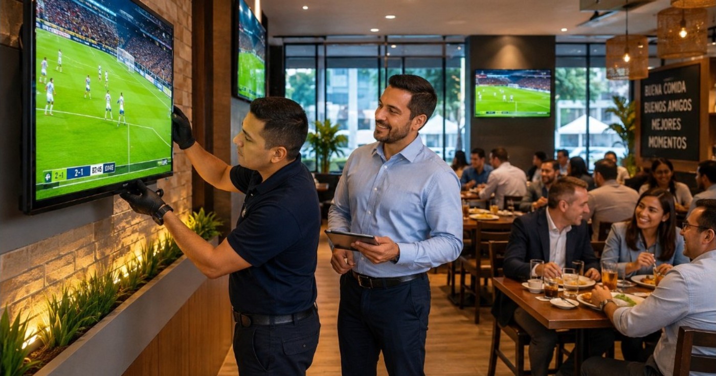 Televisores instalados en restaurantes que requieren atención especializada